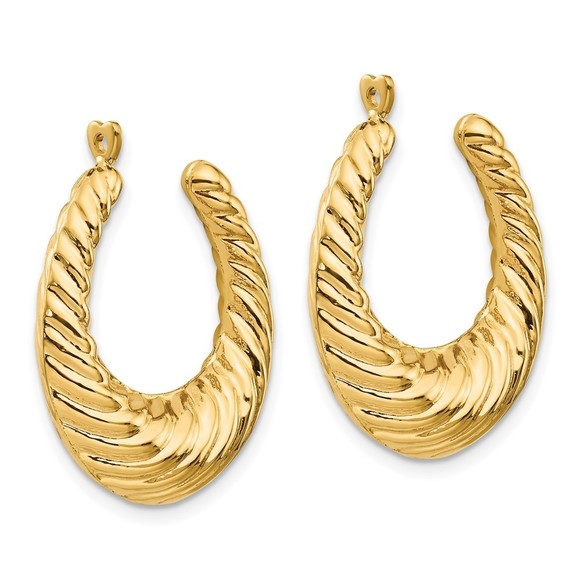 14k Polished Twisted Hollow Hoop Earring Jackets - Picture 4 of 4